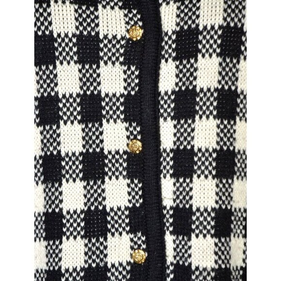 Liz Baker Ladies L Houndstooth Black Check Cardigan Sweater Gold Buttons Vintage - Picture 3 of 9